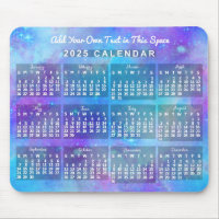 2025 Year Monthly Calendar Blue Watercolor Stars