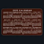 2025 Year Monthly Calendar Brown Wood Grain Simple Magnet<br><div class="desc">This 2025 year calendar flexible magnet shows the days of the week for each month in white on a brown background design with a slight wood grain effect. It's the perfect flexible magnet monthly calendar if you're looking for a slightly rustic yet professional feel. Always know what date it is...</div>
