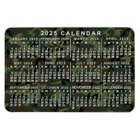 2025 Year Monthly Calendar Camouflage Camo Green