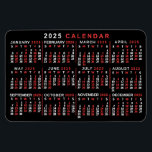 2025 Year Monthly Calendar Classic Black Red White Magnet<br><div class="desc">This 2025 year monthly calendar flexible magnet shows the days of the week for each month in classic, professional-looking red and white on black. This is a simple, minimalist, bold yearly calendar to help you conquer the new year. Always know what date it is and check the days of the...</div>