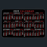 2025 Year Monthly Calendar Classic Black Red White Magnet<br><div class="desc">This 2025 year monthly calendar flexible magnet shows the days of the week for each month in classic, professional-looking red and white on black. This is a simple, minimalist, bold yearly calendar to help you conquer the new year. Always know what date it is and check the days of the...</div>