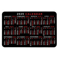 2025 Year Monthly Calendar Classic Black Red White
