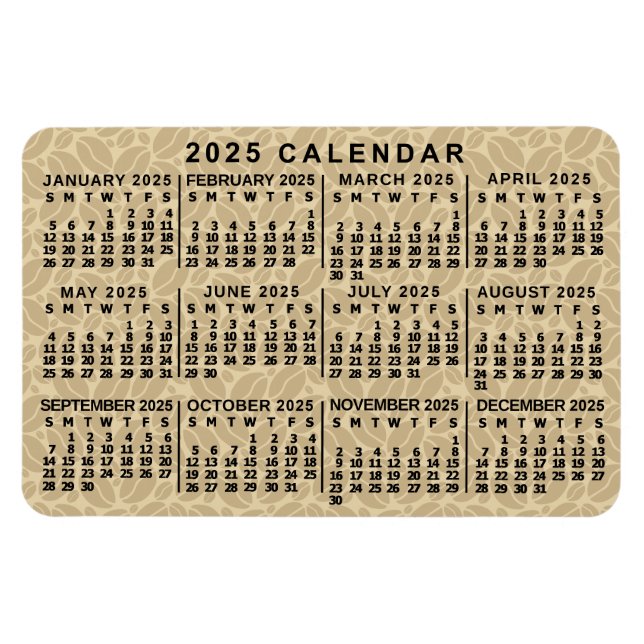2025 Year Monthly Calendar Light Coffee Beans Magnet (Horizontal)