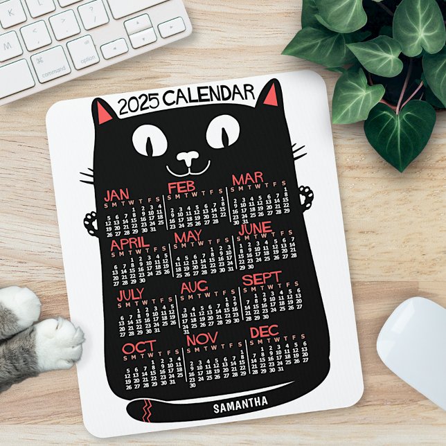 2025 Year Monthly Calendar Mid-Century Black Cat Mouse Pad (Creator Uploaded)