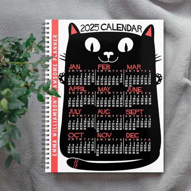 2025 Year Monthly Calendar Mid-Century Black Cat Planner (Creator Uploaded)
