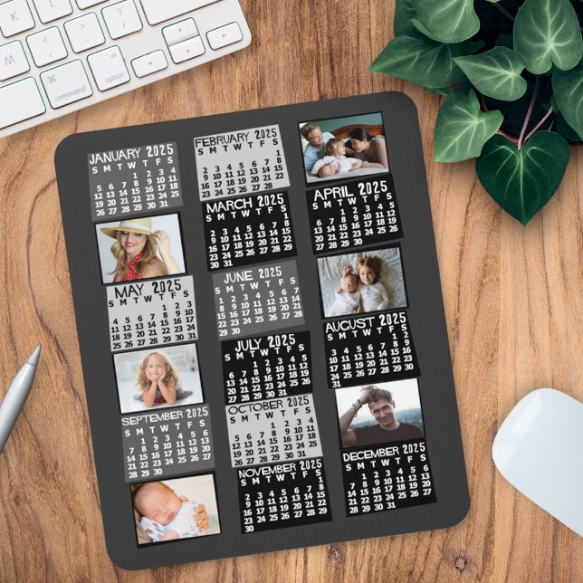 2025 Year Monthly Calendar Mod Black Photo Collage Mouse Pad (Creator Uploaded)