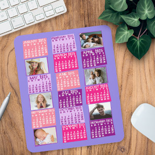 2025 Year Monthly Calendar Photo Collage Cute Mod Mouse Pad