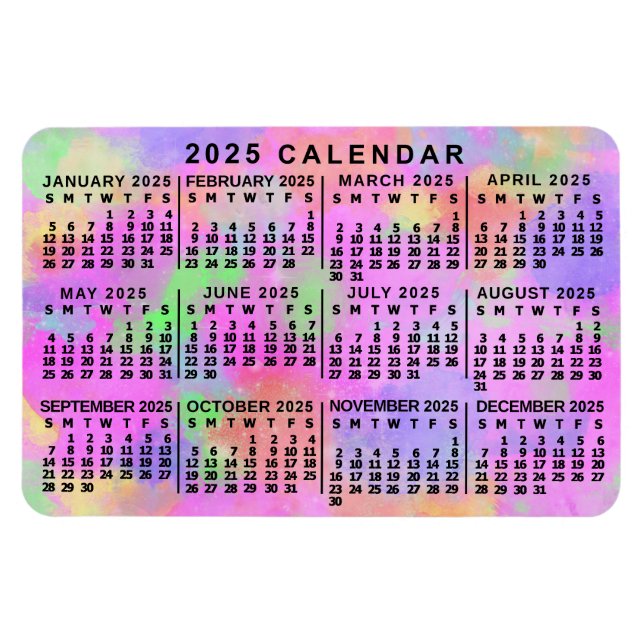 2025 Year Monthly Calendar Rainbow Splatter Paint Magnet (Horizontal)