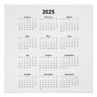 2025 Year Monthly Calendar Square All Purpose