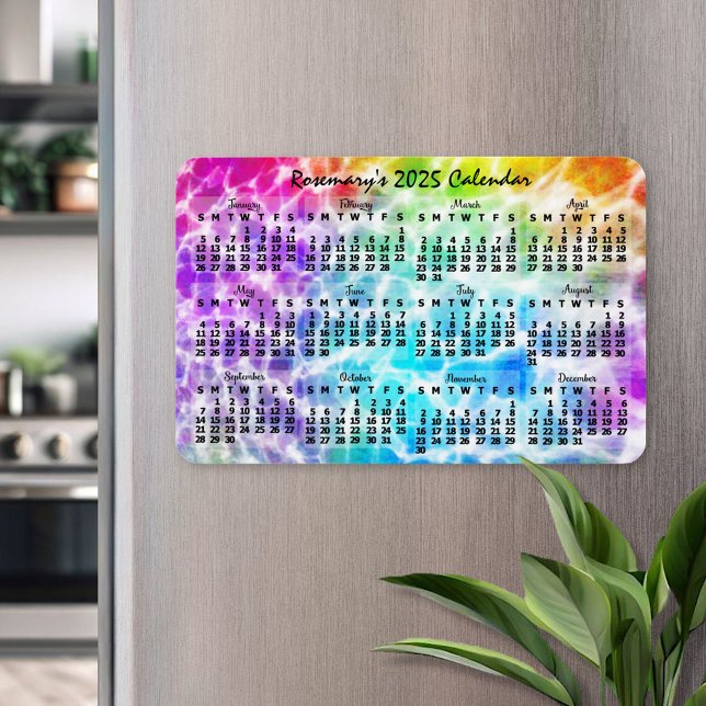 2025 Year Monthly Calendar Tiedye Hippie Rainbow Magnet (Creator Uploaded)