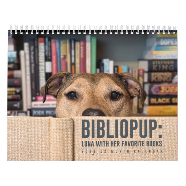 2026 12 month Calendar BiblioPup: Luna & Books (Cover)