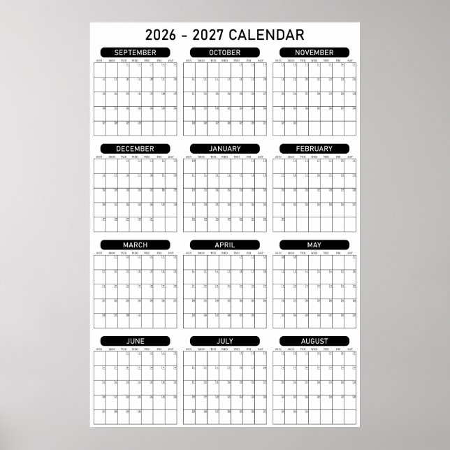 2026 - 2027 Academic Year Wall Planner Calendar Poster (Front)