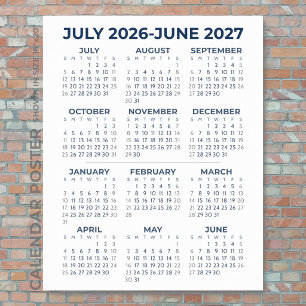 2026-2027 School Year Calendar Navy Blue Wall Poster
