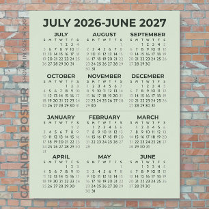 2026-2027 School Year Calendar Sage Green Wall Poster