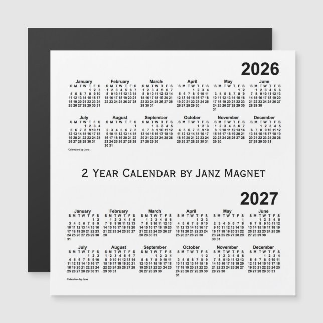 2026-2027 White 2 Year Calendar by Janz Magnet (Front/Back)