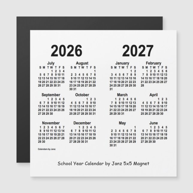2026-2027 White School Year Calendar by Janz (Front/Back)