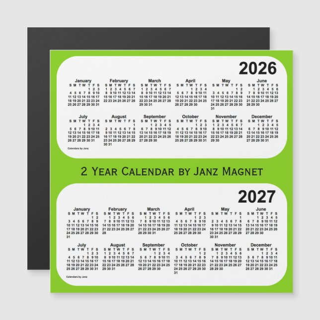 2026-2027 Yellow Green 2 Year Calendar by Janz (Front/Back)