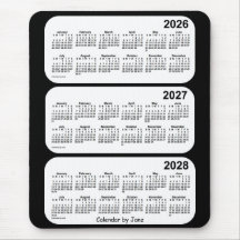 2026-2028 Black and White 3 Year Calendar by Janz Mouse Pad