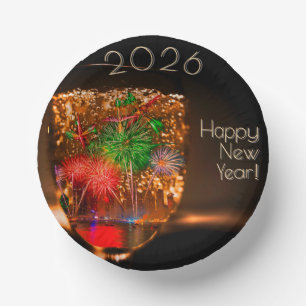 2026 / 202x wishes with fireworks and bubbles paper plate