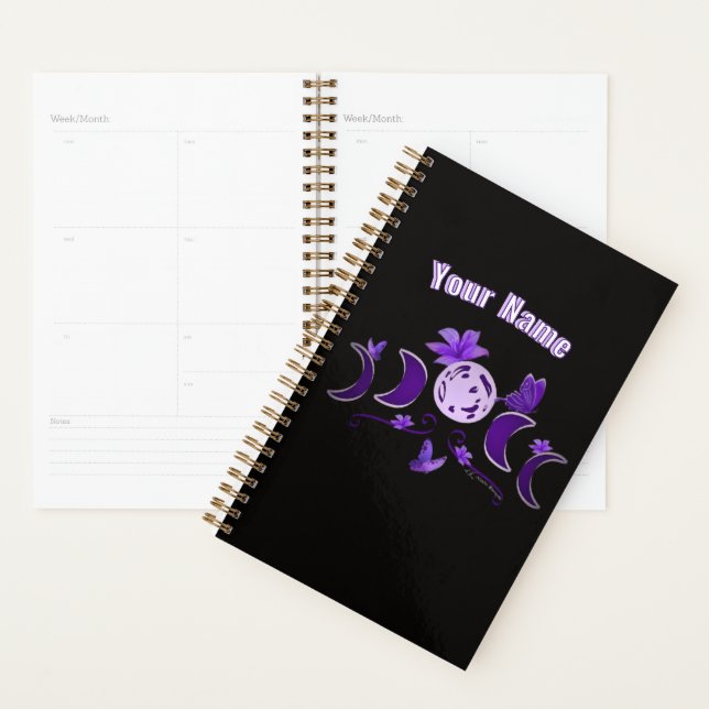 2026 Aesthetic Celestial Moon & Purple Lilies Hard Planner (Display)