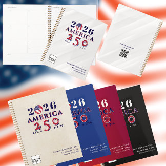 2026 America 250 Blue Commemorative Logo & QR Code Planner
