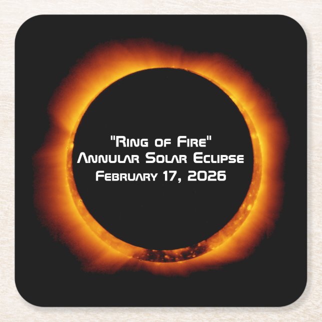 2026 Annular Ring of Fire Solar Eclipse Square Paper Coaster (Front)