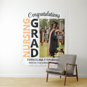 2026 Apricot Black Nurse Grad Nursing Graduation Tapestry