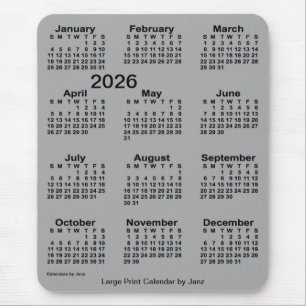 2026 Battleship Grey Large Print Calendar by Janz Mouse Pad