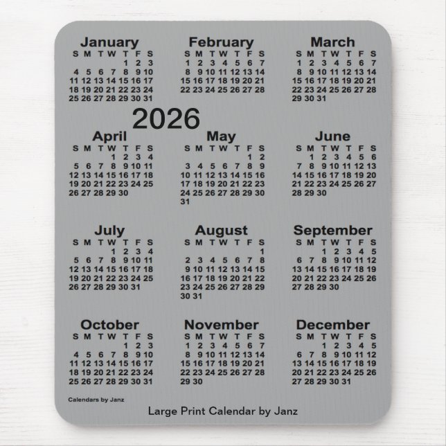 2026 Battleship Grey Large Print Calendar by Janz Mouse Pad (Front)
