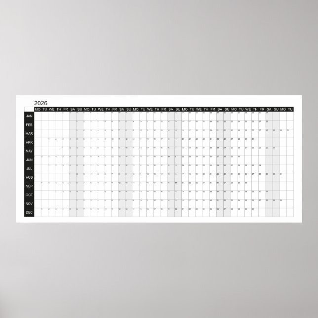 2026 Big Wall Black and White Planner  Poster (Front)