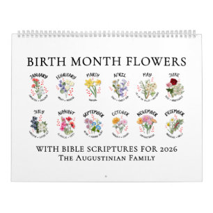 2026 BIRTH MONTH FLOWERS Christian Bible Verse Calendar