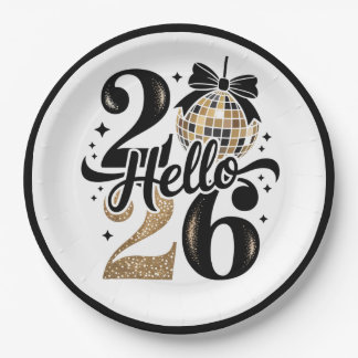 2026 Black And Gold New Year Paper Plate