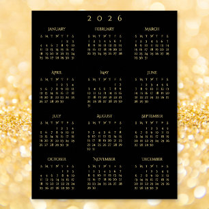 2026 Black Gold Full Year Home Office Calendar Poster
