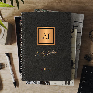 2026 Black gold monogrammed script name elegant Planner