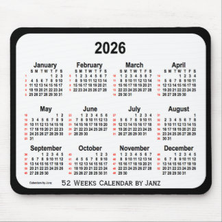 2026 Black Two Tone 52 Weeks Calendar by Janz Mouse Pad