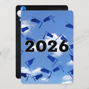 2026 Blue Graduation Hats in Sky  Invitation