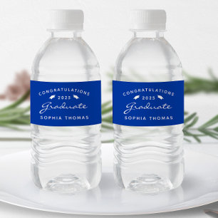 2026 Blue White Script Cap Graduation Water Bottle Label