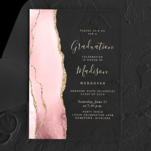 2026 Blush Pink Gold Agate Gold Text Graduation Acrylic Invitations