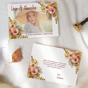 2026 Boho Floral Custom Photo Graduation Thank You Card