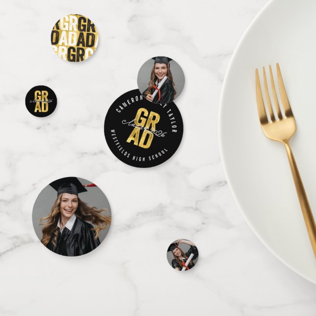 2026 Bold GRAD Gold Foil Stylish Graduation Party Confetti (Group)