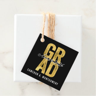 2026 Bold GRAD Gold Typography Graduation Party Favour Tags