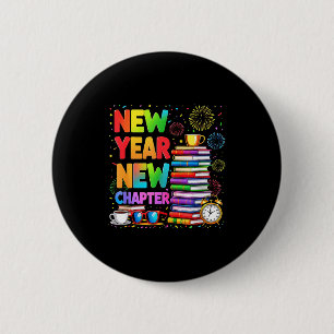 2026 Bookworm Funny Happy New Year Chapter Book Lo 6 Cm Round Badge