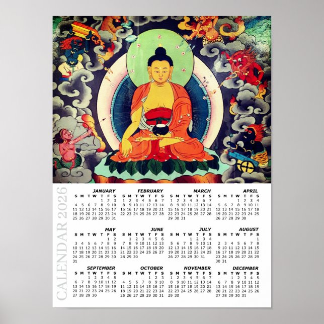 2026 Buddha Calendar, Shakyamuni painting, Nepal Poster (Front)