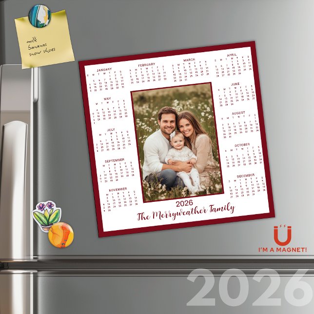 2026 Burgundy Maroon Photo Magnetic Calendar (2026 Burgundy Maroon Photo Magnetic Calendar)