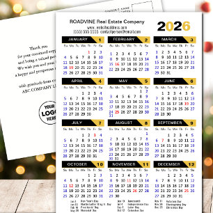 2026 Business Calendar with US Holidays Gold Black Holiday Postcard
