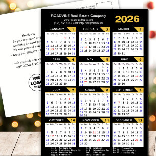 2026 Business Calendar with US Holidays Gold Black Holiday Postcard