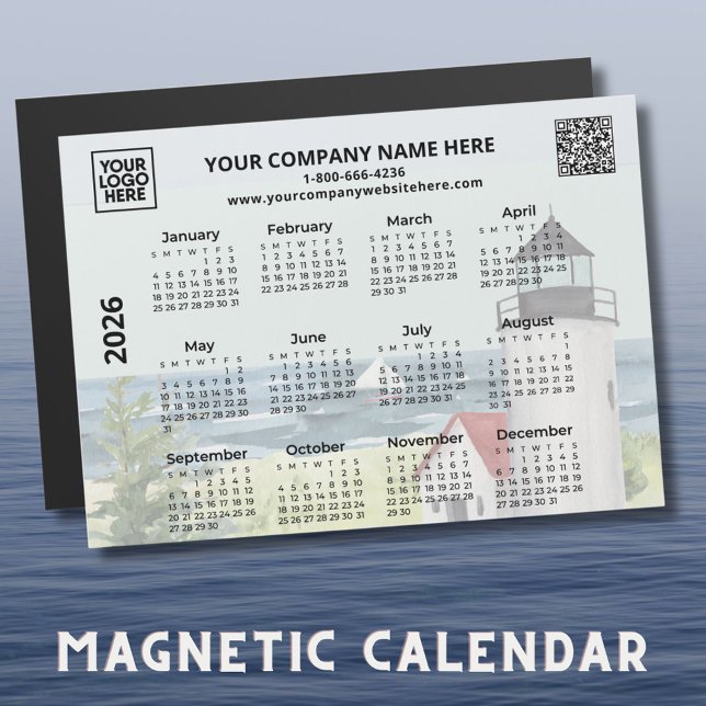 2026 Business Logo QR Lighthouse Calendar Magnet (Creator Uploaded)