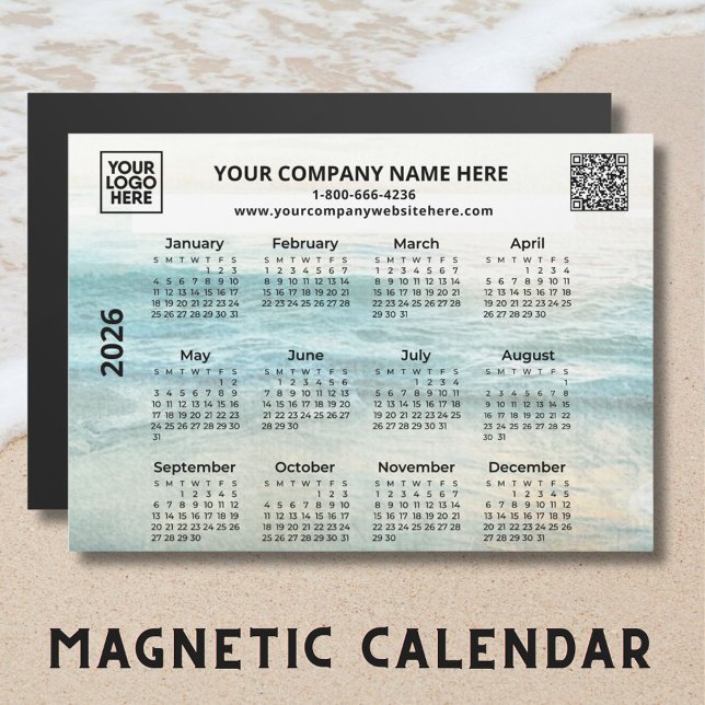 2026 Business Name Logo QR Ocean Calendar Magnet (Creator Uploaded)