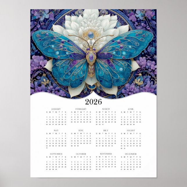 2026 Butterfly Fantasy Art Full Year Calendar Poster (Front)
