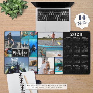 2026 Calendar 14 Photos Monogram Name Custom Colou Desk Mat